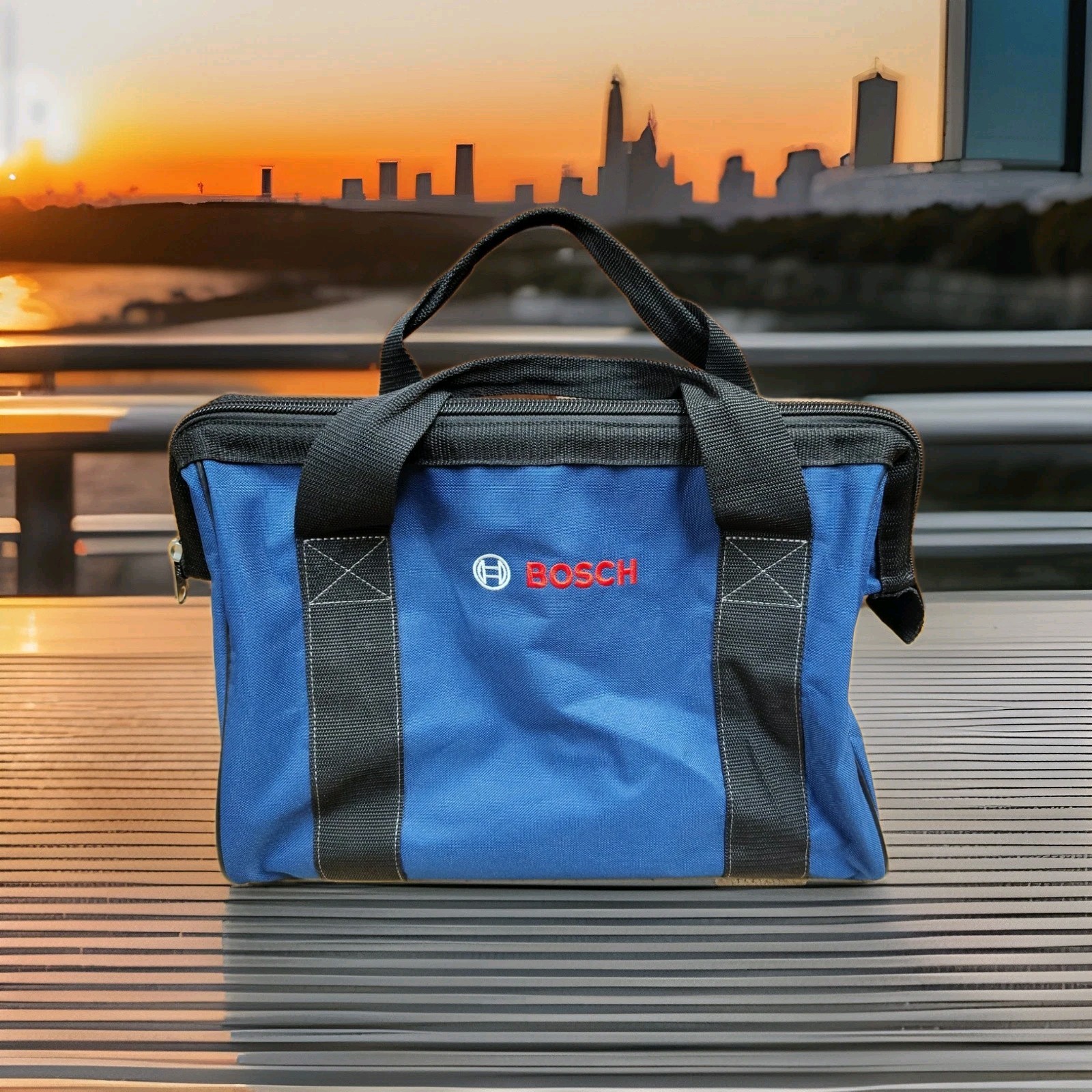 Genuine Blue Bosch Canvas Tool Bag featuring the Embroidered Red Logo.