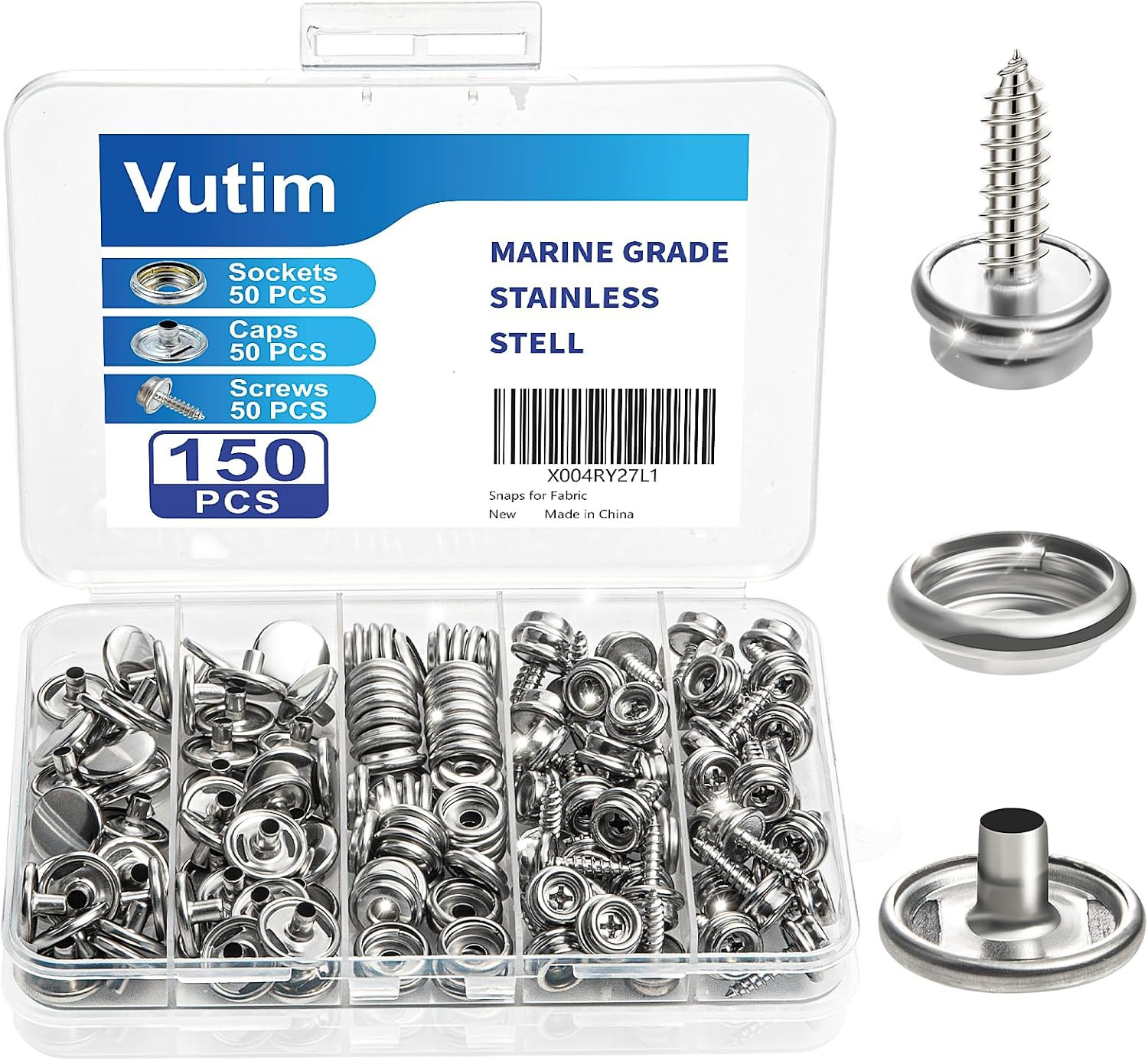 150 PCS Canvas Snap Fastener Tool Set, Vutim Marine-Grade 3/8″ Stainless Steel S