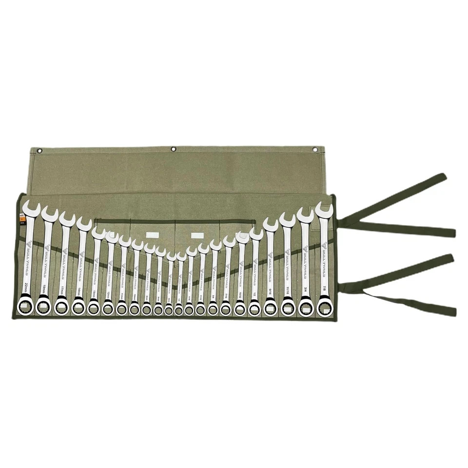 BULL TOOLS Wrench Roll, 26 Pocket Tool 26 Pocket, Sand Washed Olive Drab