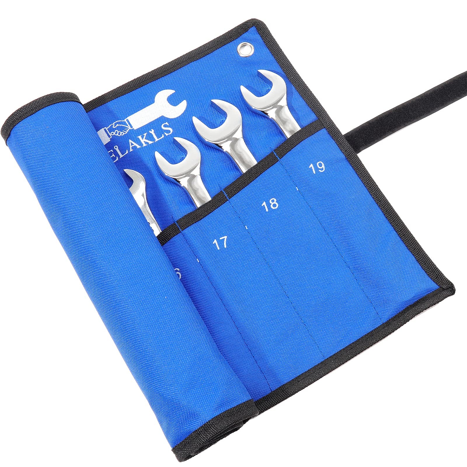 HELAKLS 2 Pieces Wrench Tool Roll Up Pouch (10 Pockets SAE+ 10 Blue
