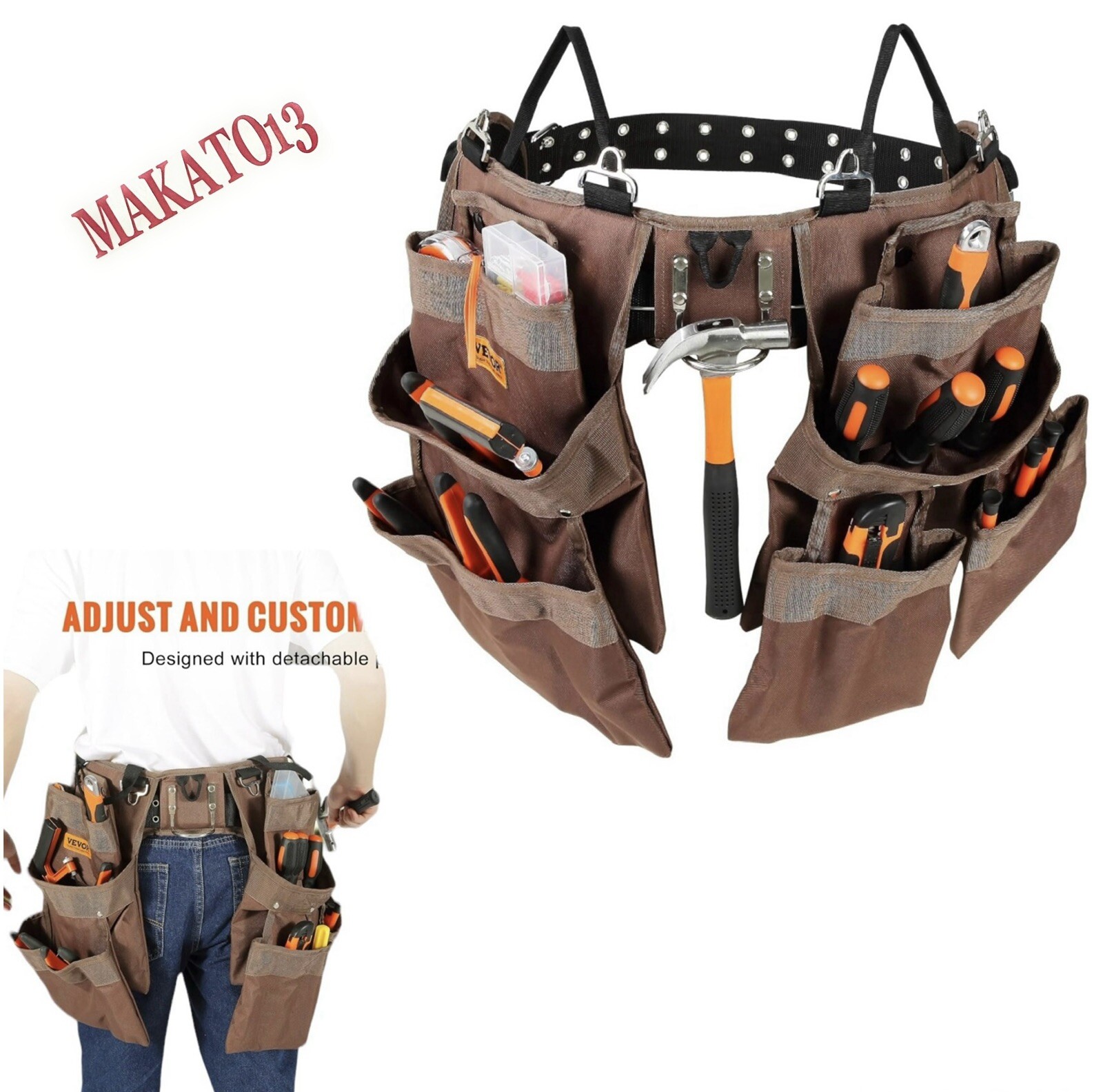 VEVOR 19 Pockets Tool Belt Pouch Bag Adjusts 32” to 54”Polyester Heavy Duty