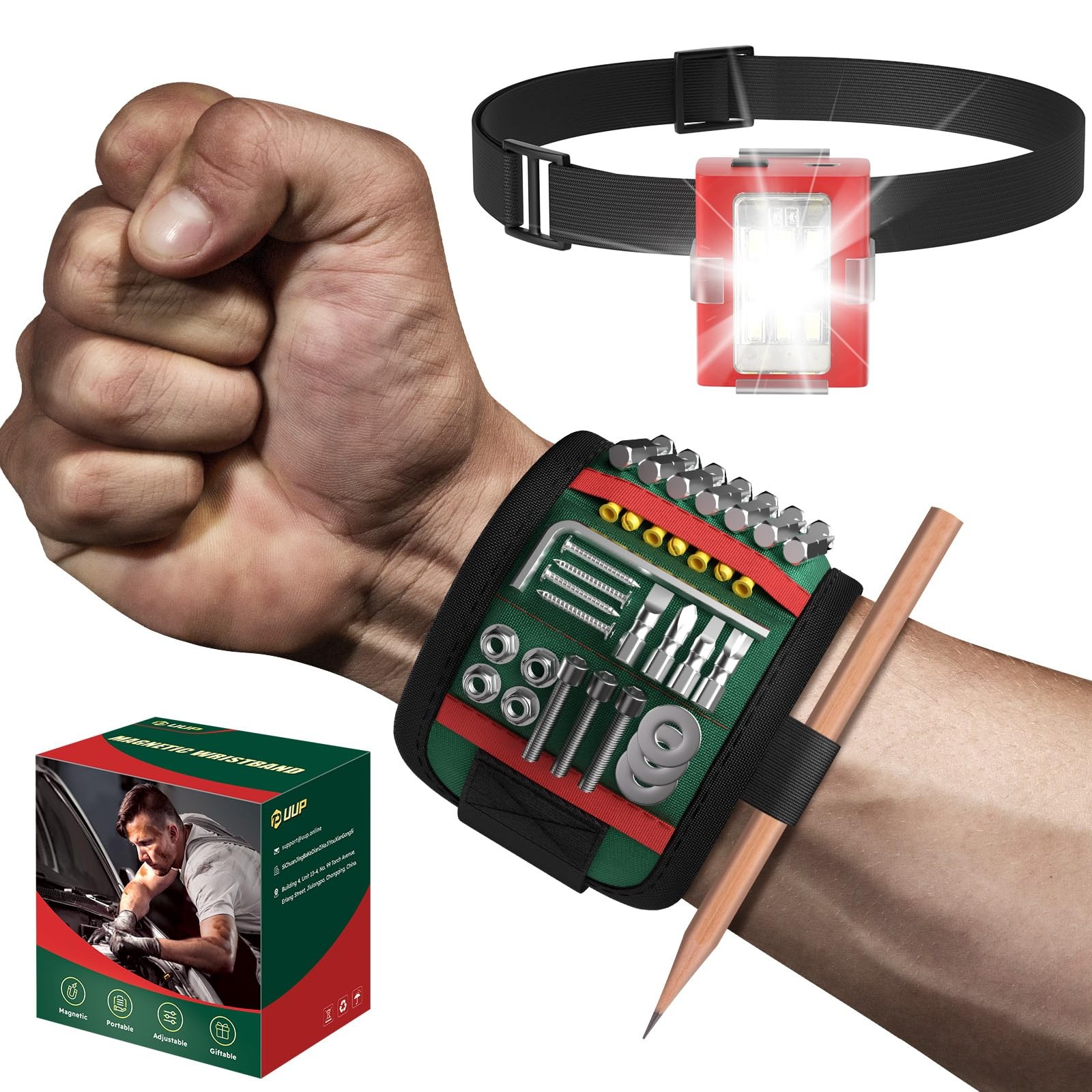 Magnetic Wrist band with LED Light, Magnet Tool Belt Wrist Band for Screw and…