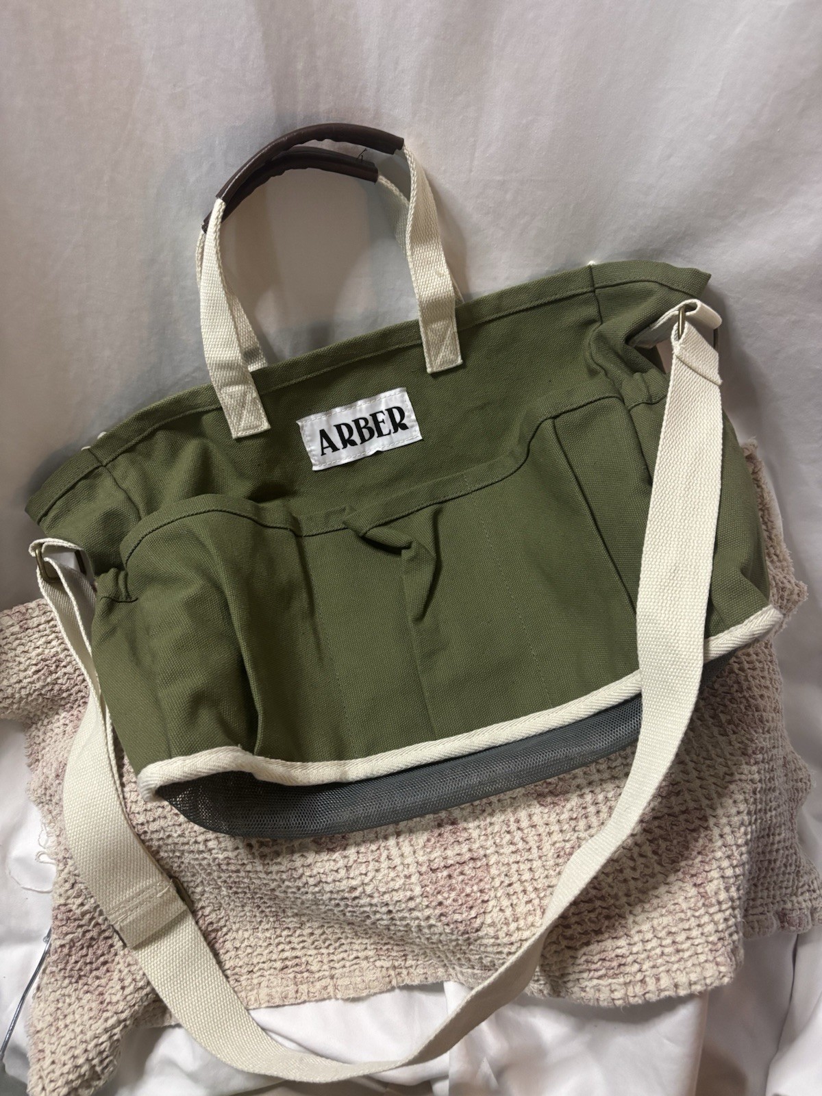 Arber Garden Tote Spacious Utility Carry All With Pockets Mesh Bottom Canvas Bag