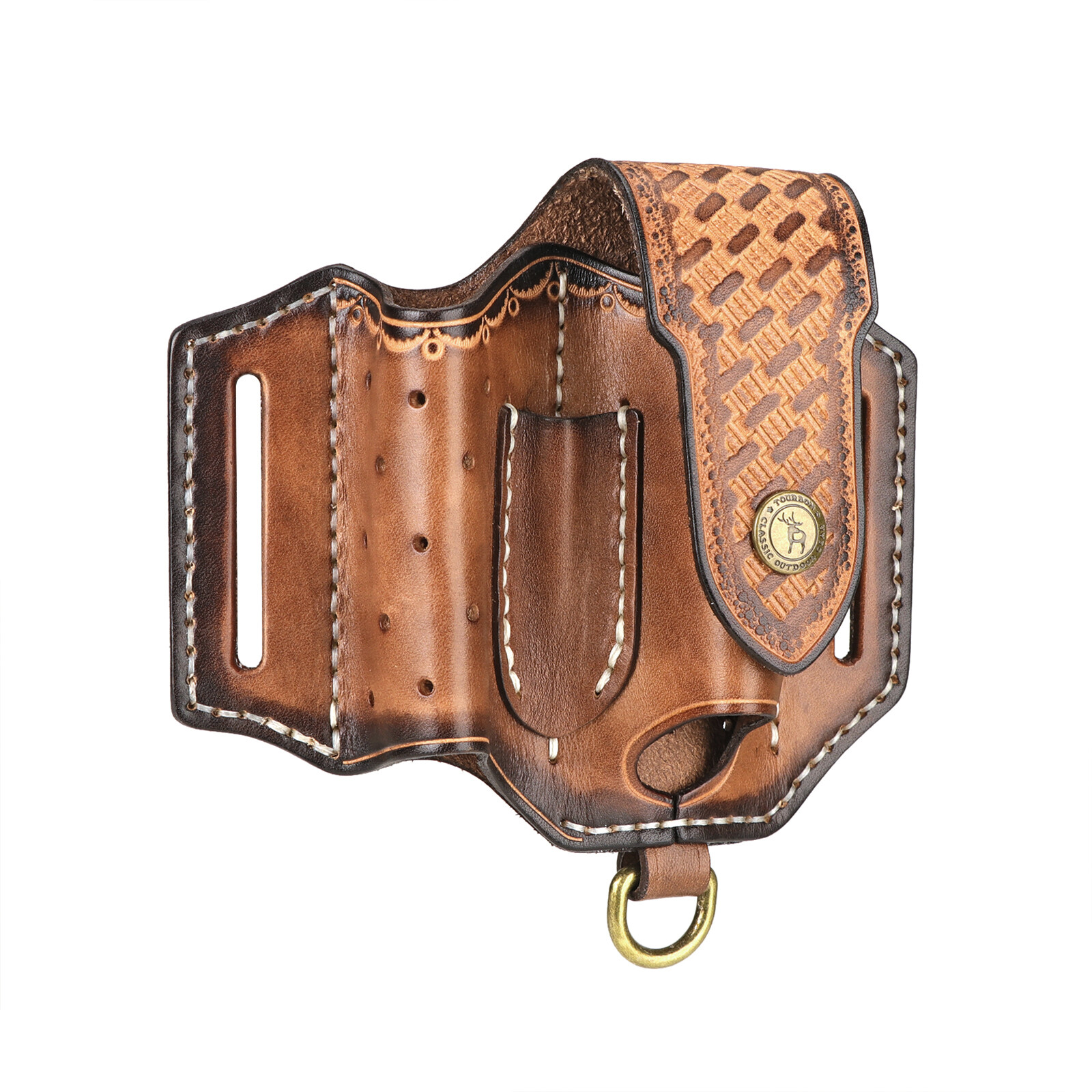 TOURBON Leather Knife Sheath EDC Plier Belt Holder Pouch Flashlight Tool Holster