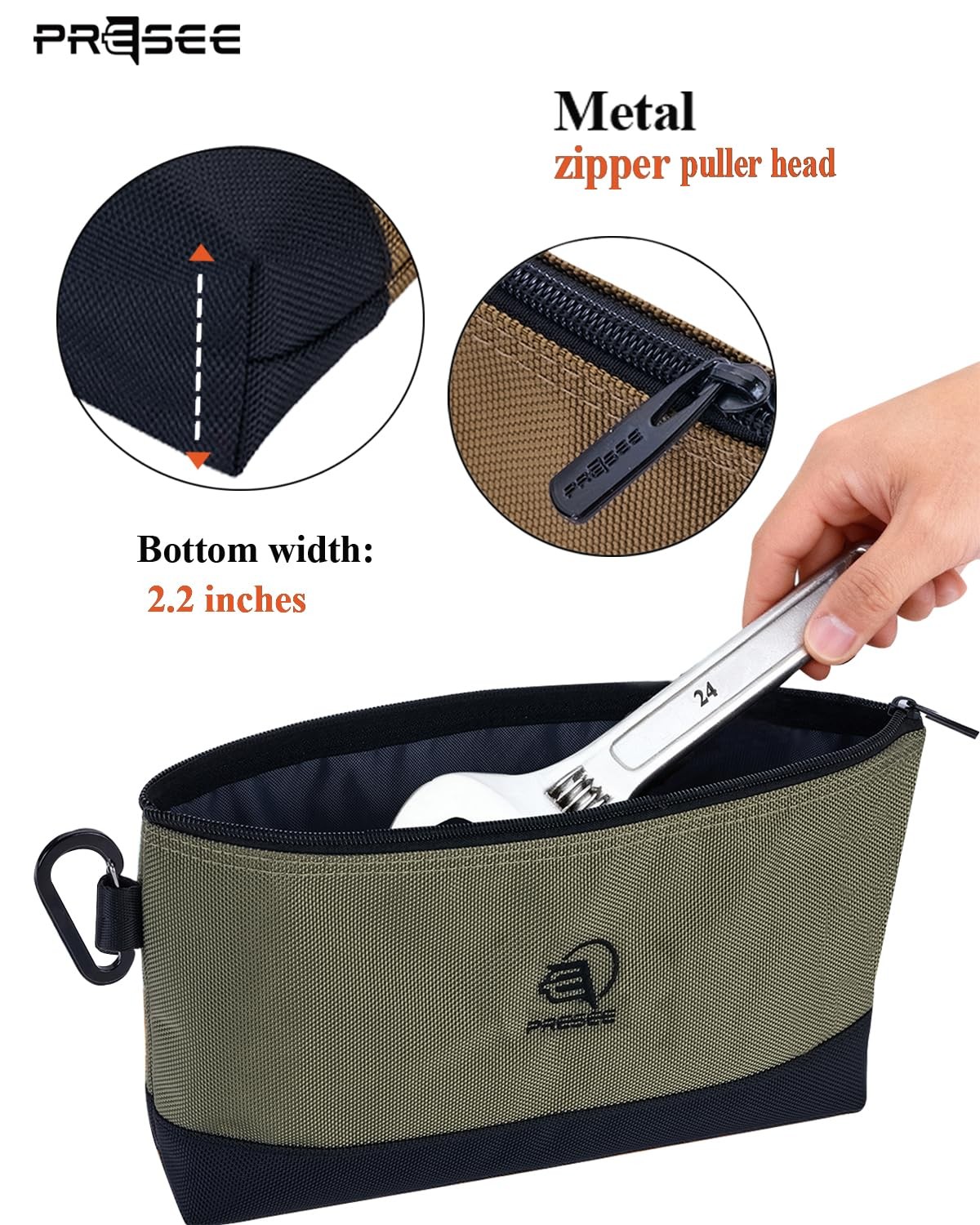 1 PCS Tool Pouch Zipper Stand Up Organizer Bag 1680D Carabiner 12.5 Inch Green