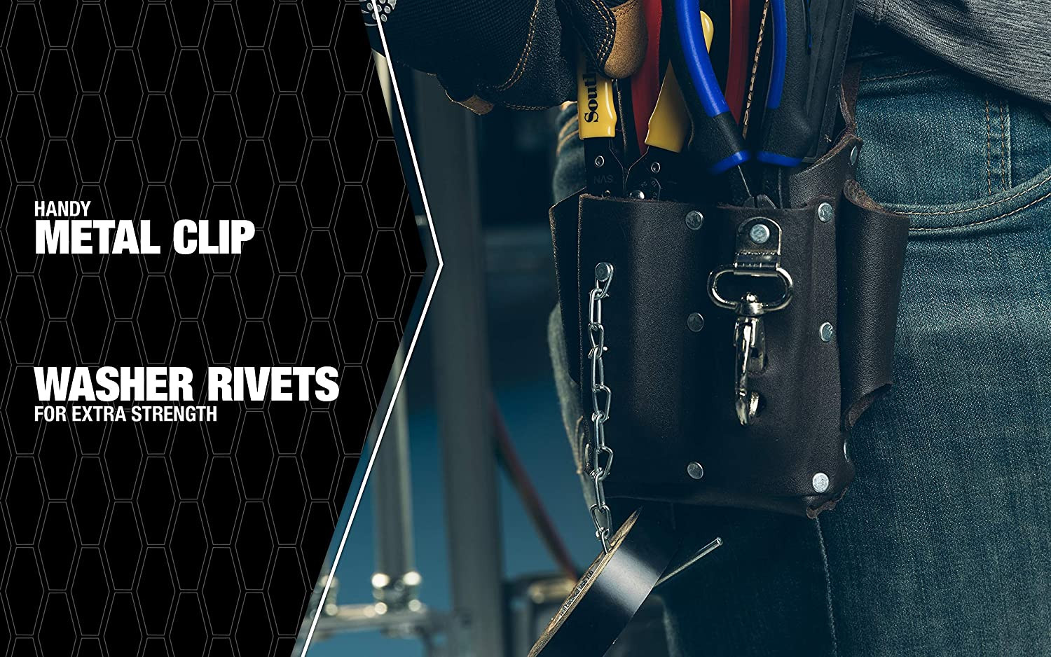 Southwire POUCH4 Leather Tool Pouch; 5 Pocket Pouch with Electrical Tape Chain;