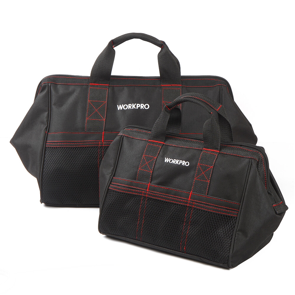 WORKPRO 2 Piece 13″ 18″ TOOL BAG Wide Mouth Heavy Duty Tote Storage with Zipper