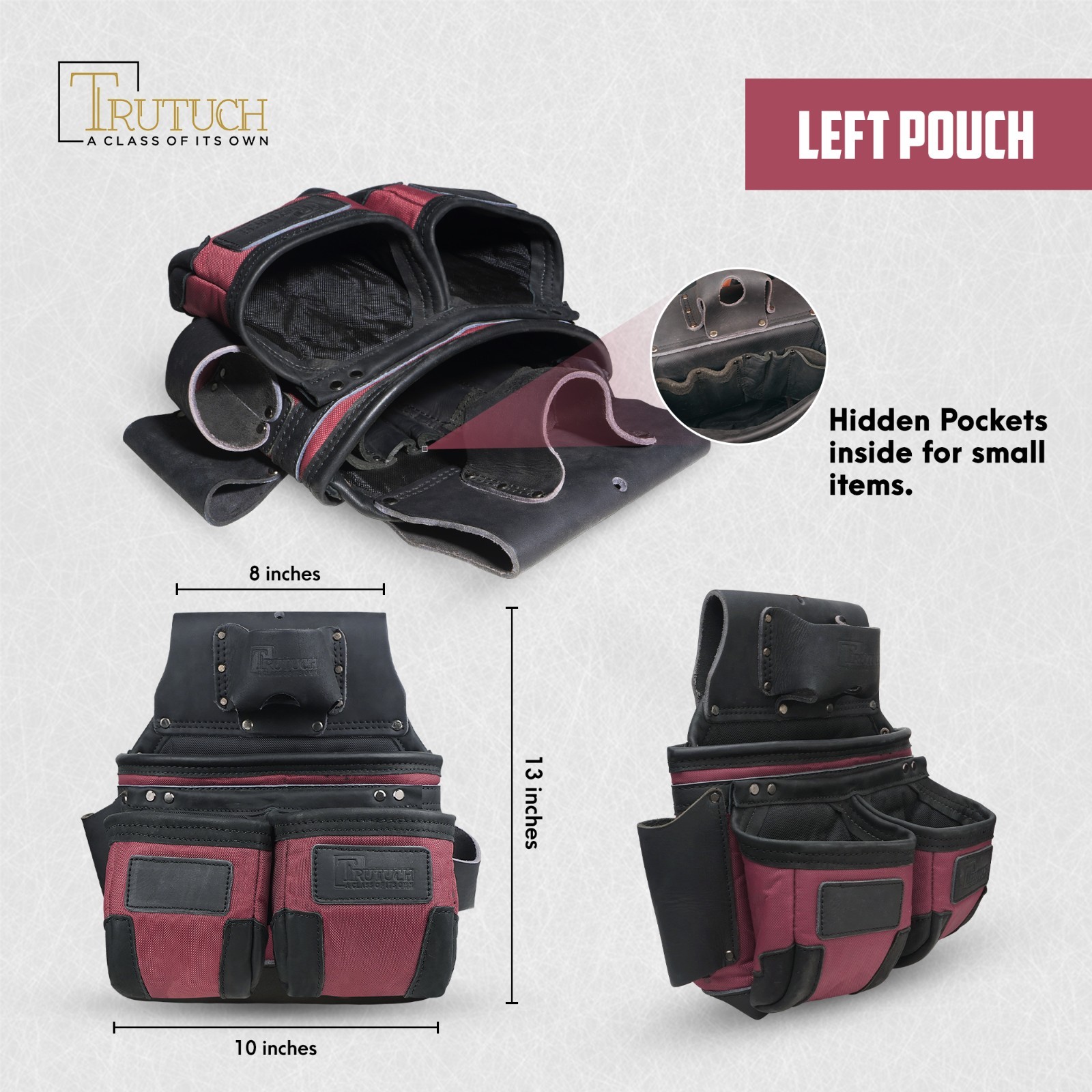 TRUTUCH Nylon and Leather Tool Belt | 1680 D Nylon Tool Pouch | Framing Tool Bag