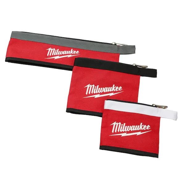 Milwaukee Zipper Tool Pouches Bags 14, 8, and 6 in. Stand-Up Base Storage Canvas
