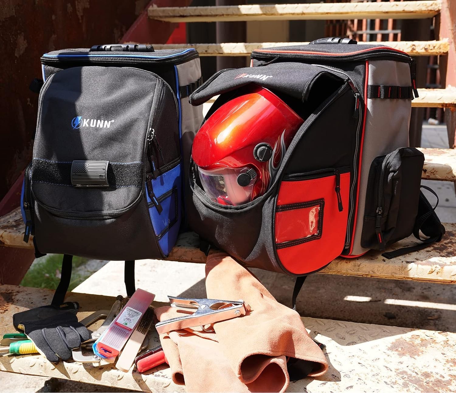 Elegant Blue Welding Backpack – Water-Repellent with Padded Protection & Storage