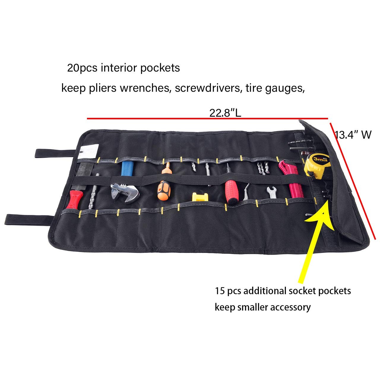 Canvas Tool Roll Up Bag Organizer with Pouches for Wrenches,Screwdrivers,Sock…