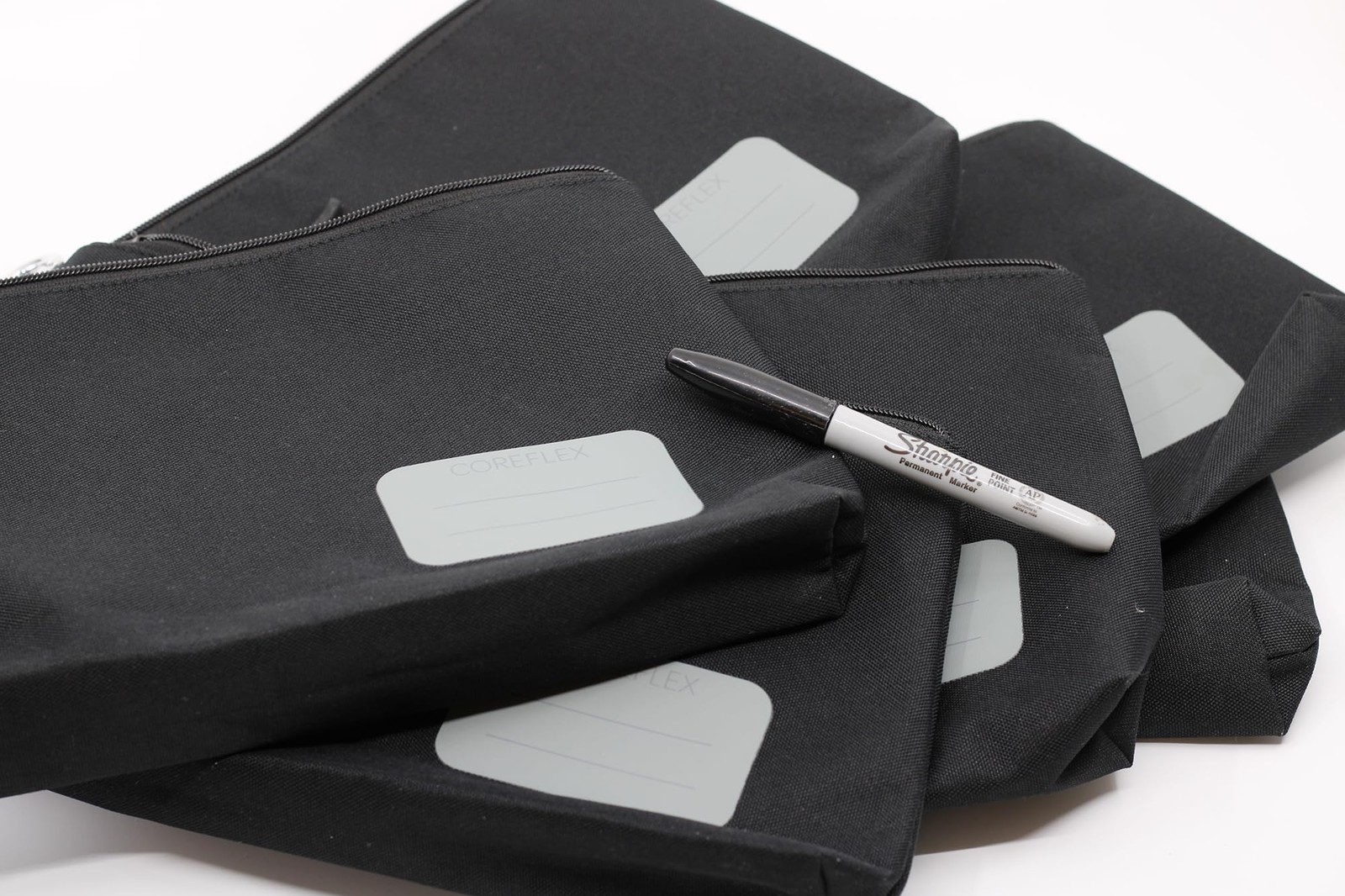 6 PCS 12 Inch Large Black Heavy Duty Flat Bottom Tool Pouch Zipper Bag