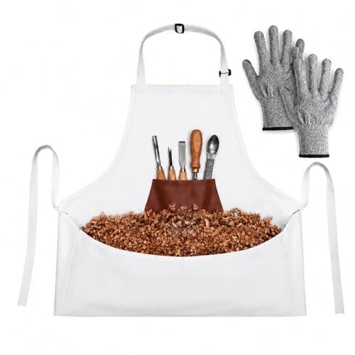 Wood Carving Apron with Cut Resistant Gloves, Heavy Duty Canvas Woodworking