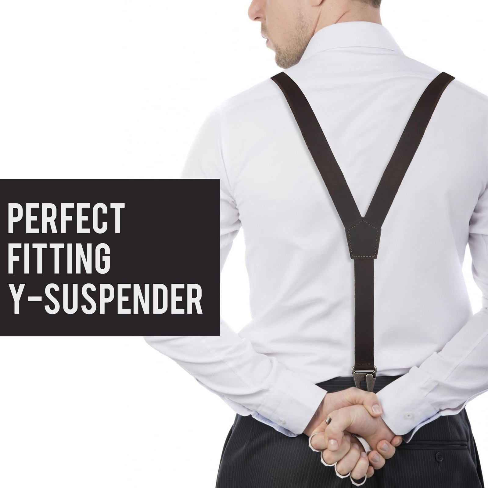 NUTUCH Grain Leather Suspender for Men | Y Adjustable, Dark Brown Vintage