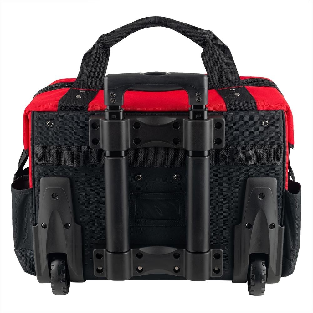 Husky 18in Rolling Tool Bag 18 Pocket Heavy-Duty Telescoping Handle Wheels Red