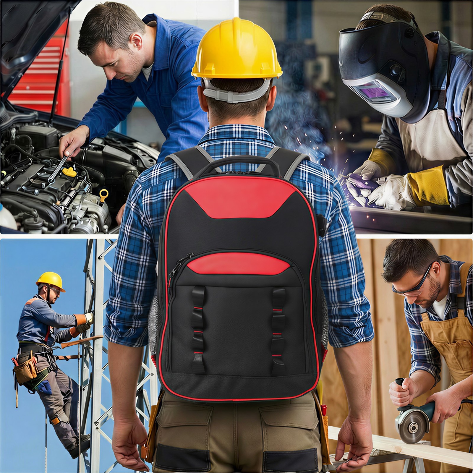 Oxford Cloth Multifunctional Tool Backpack, Heavy-Duty Tool Bag Multiple Pockets