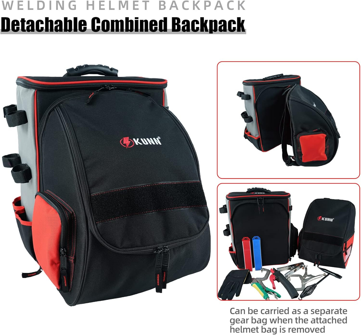 Durable Welding Backpack with Detachable Helmet Bag – Red Tool Carrier