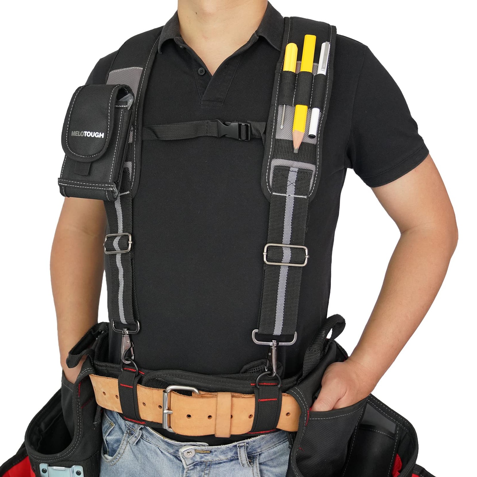 Tool Belt Suspenders Construction Work Detachable Phone Holder Foam Pad Grey