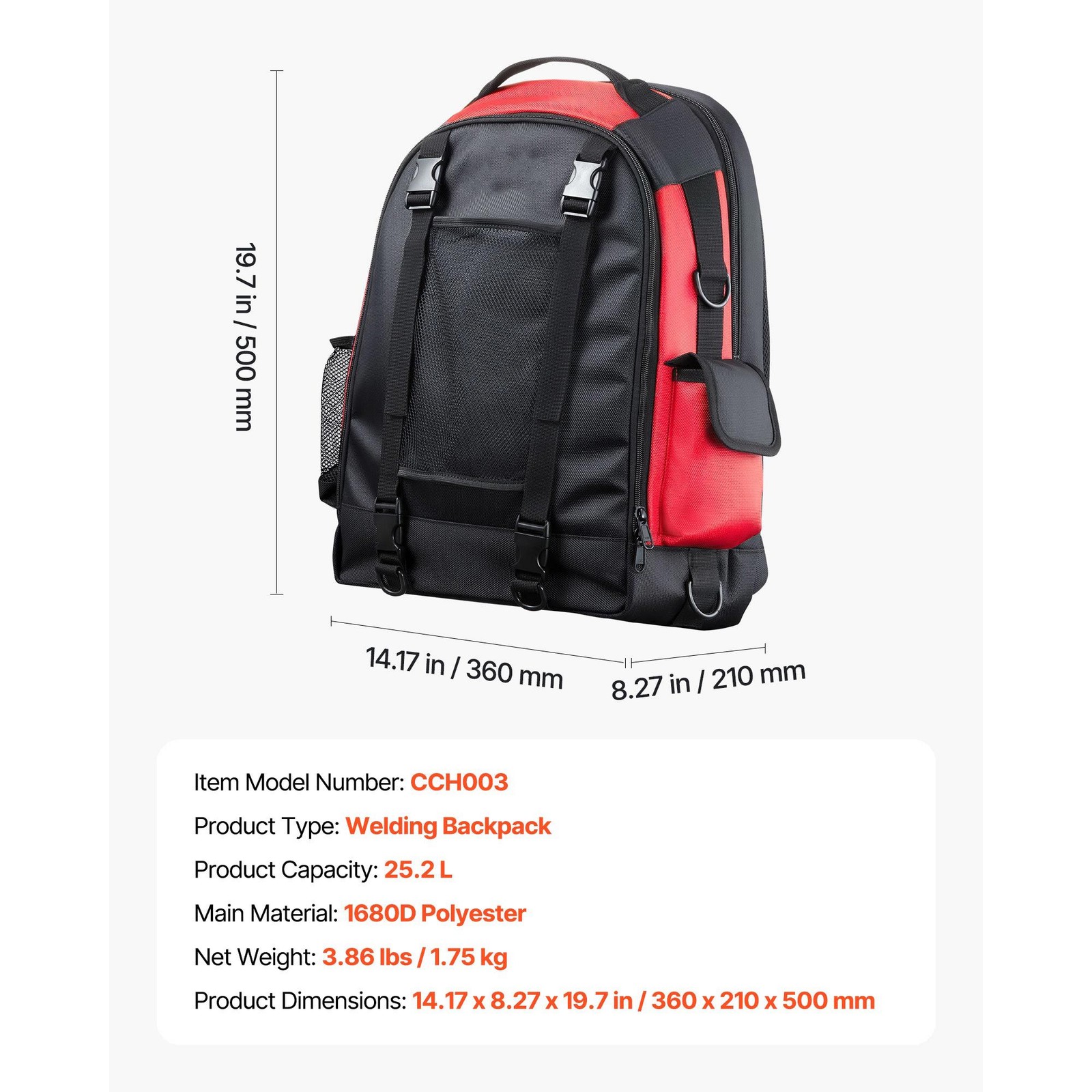 Welding Gear Backpack 25.2L with Helmet Bag, 1680D Water-Resistant Polyester
