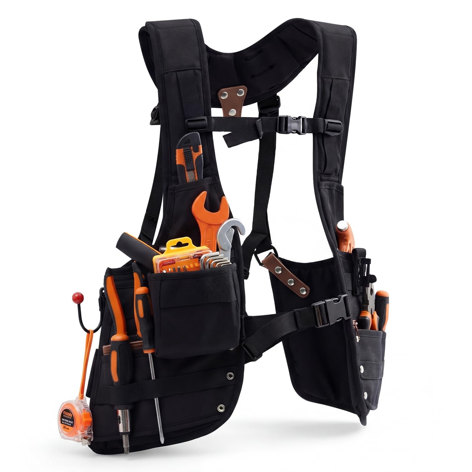 Tool Vest 33 Pockets Leather Removable Nail Pouch Drill Holster Heavy Duty