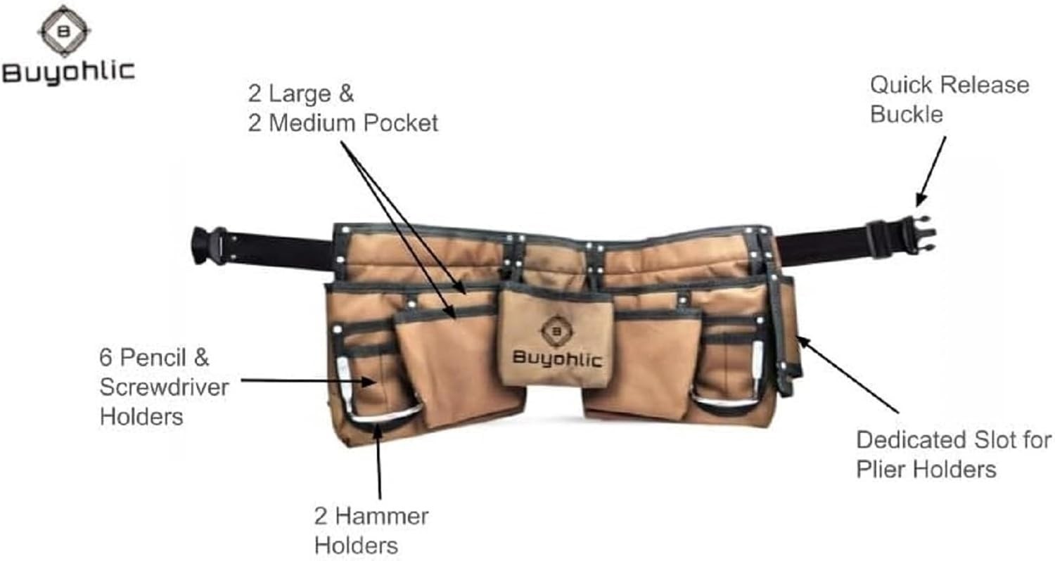 Heavy-Duty Polyester Tool Bag with 11 Pockets With Belt– Double-Sided Design