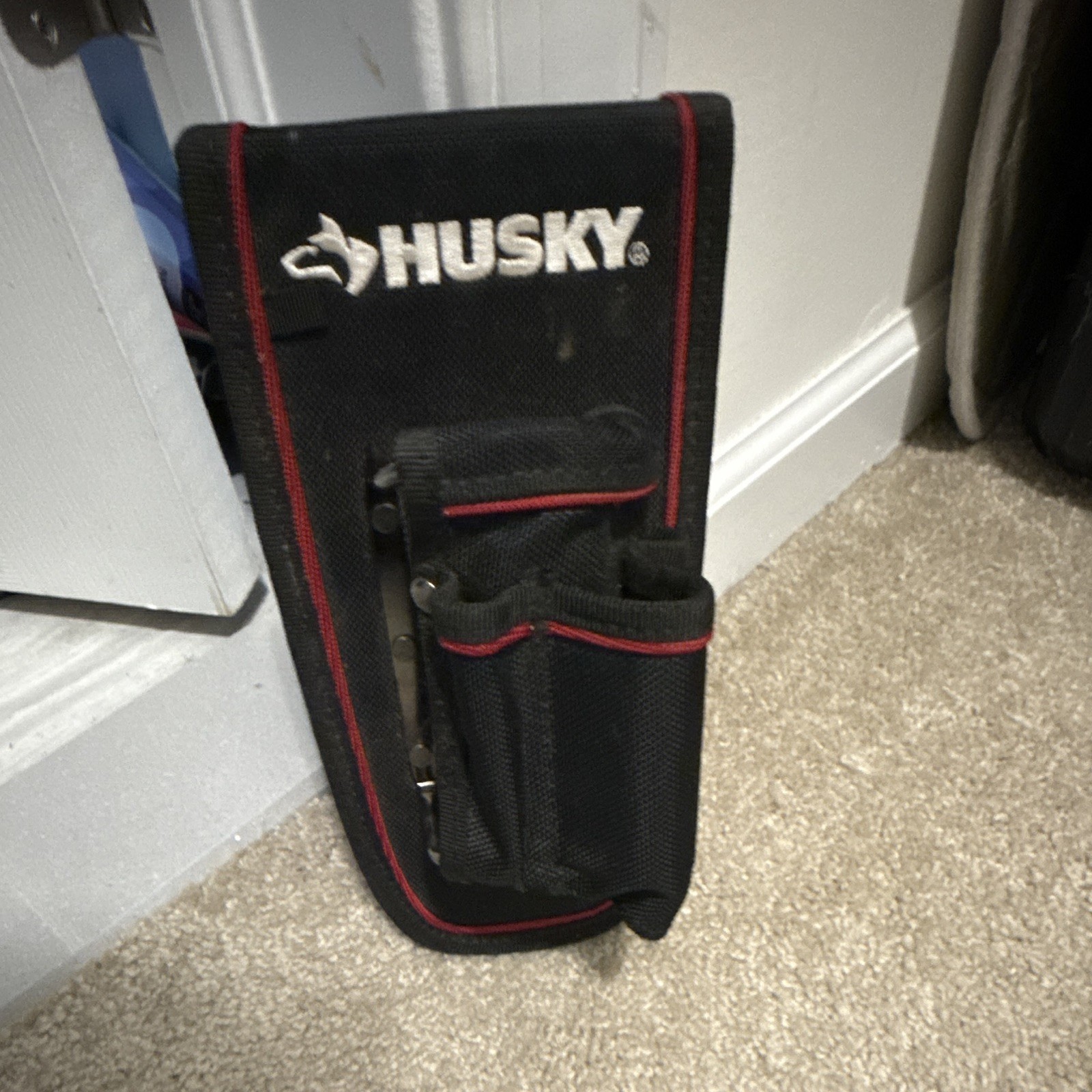 Husky Black/Red Nylon Tool Belt Utility Pouch with Multiple Pockets