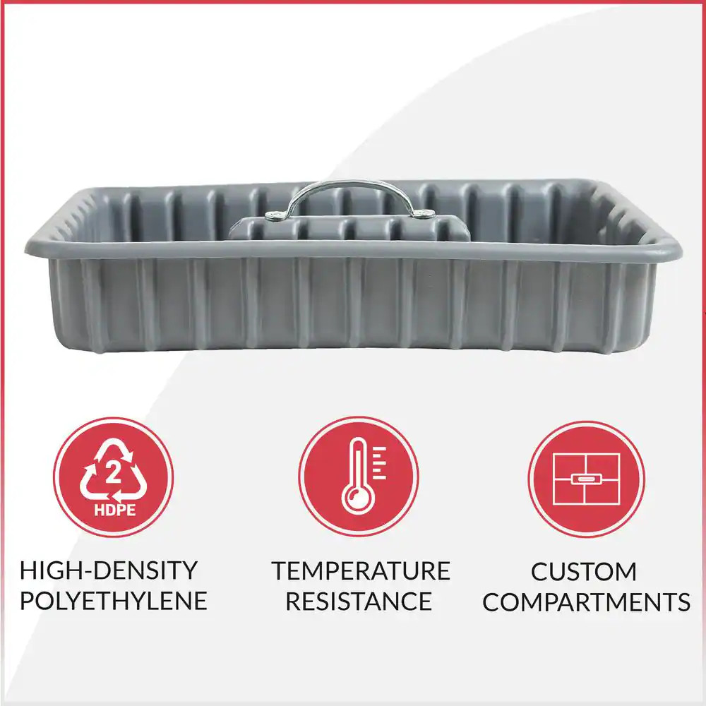 Professional Grade 17 In. Gray Polyethylene Tote Tray with 6-Dividers