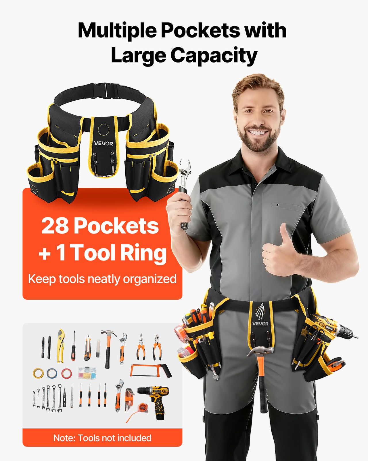 VEVOR Tool Belt Magnetic Electricians Work Belt 28 Pocket Heavy Duty Tool Pouch