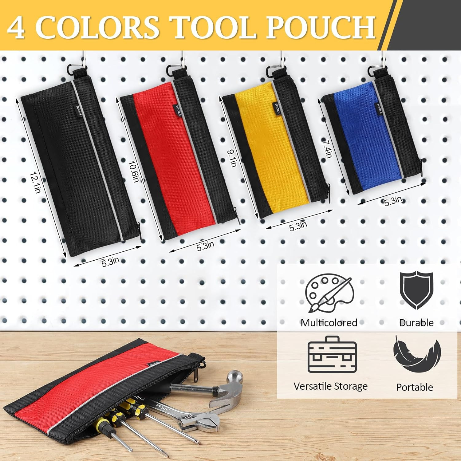 4 Pack Small Waterproof Tool Pouch 1680D Oxford Zipper Bags with Carabiner