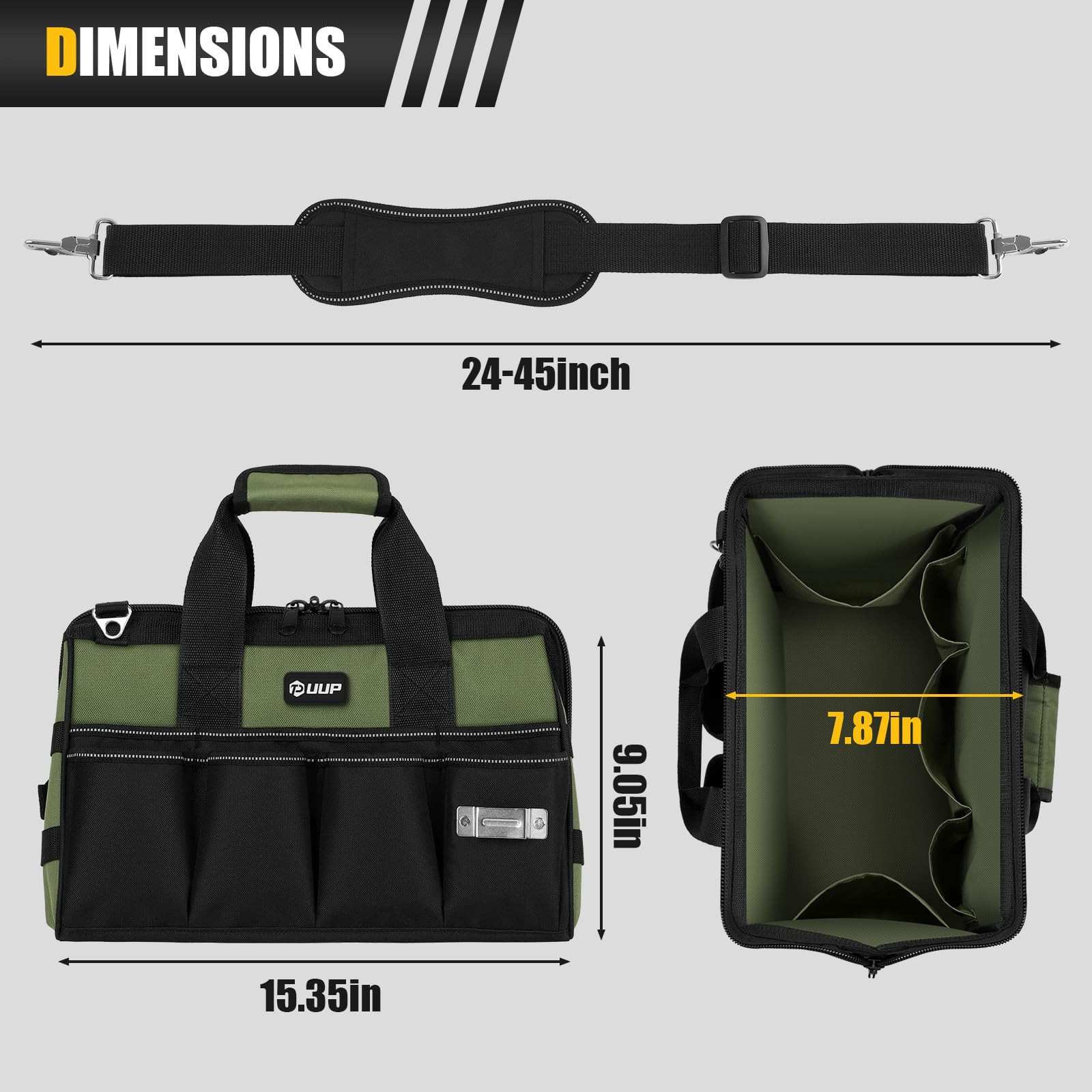 Heavy Duty Tool Bag 15-Inch, 16-Pocket Portable Empty Tool Box Organizer Stor…