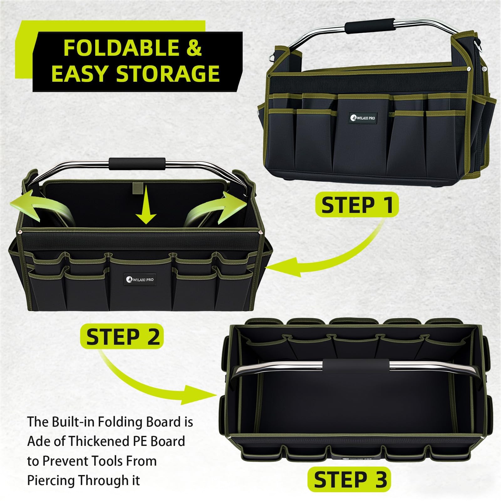 22in Tool Bags For Men Heavy Duty, 33 PCS Pockets Tool Bag Organizer Foldable…