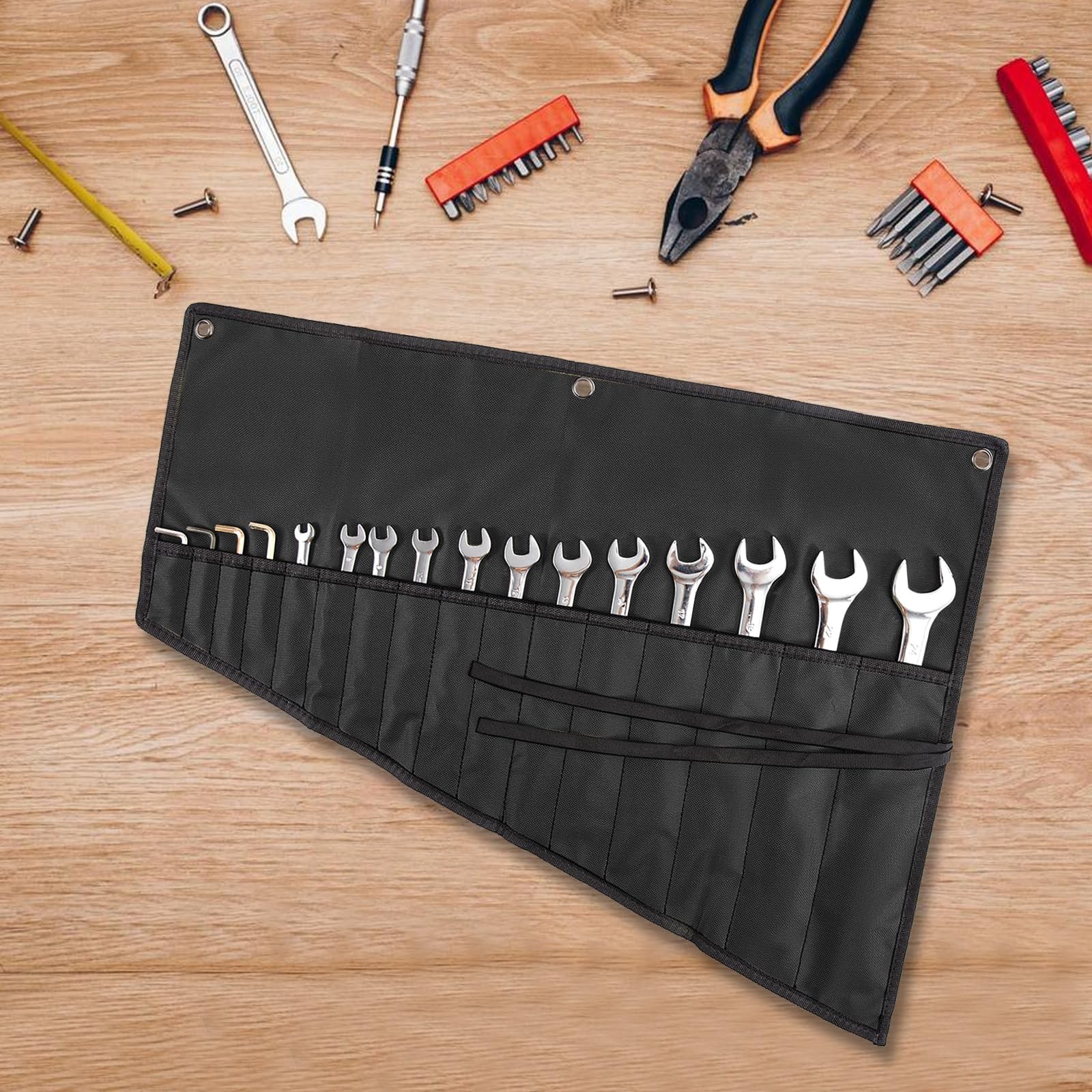 YLZZMDQSZ Wrench Organizer,Tool Roll Pouch – 16-Pocket Waterproof Black