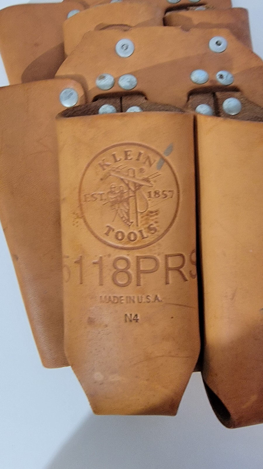 CUSTOM MADE From 2 Klein Tools 5118 PRS Tan Leather Heavy Duty Tool Belt Pouch
