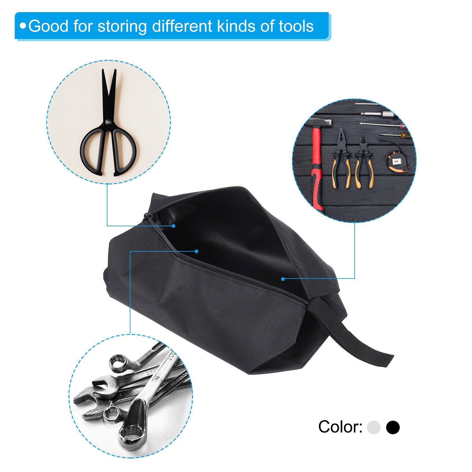 12″ Zipper Tool Pouch 2pcs Multipurpose Tool Bag Waterproof Tote Bag, Black Grey