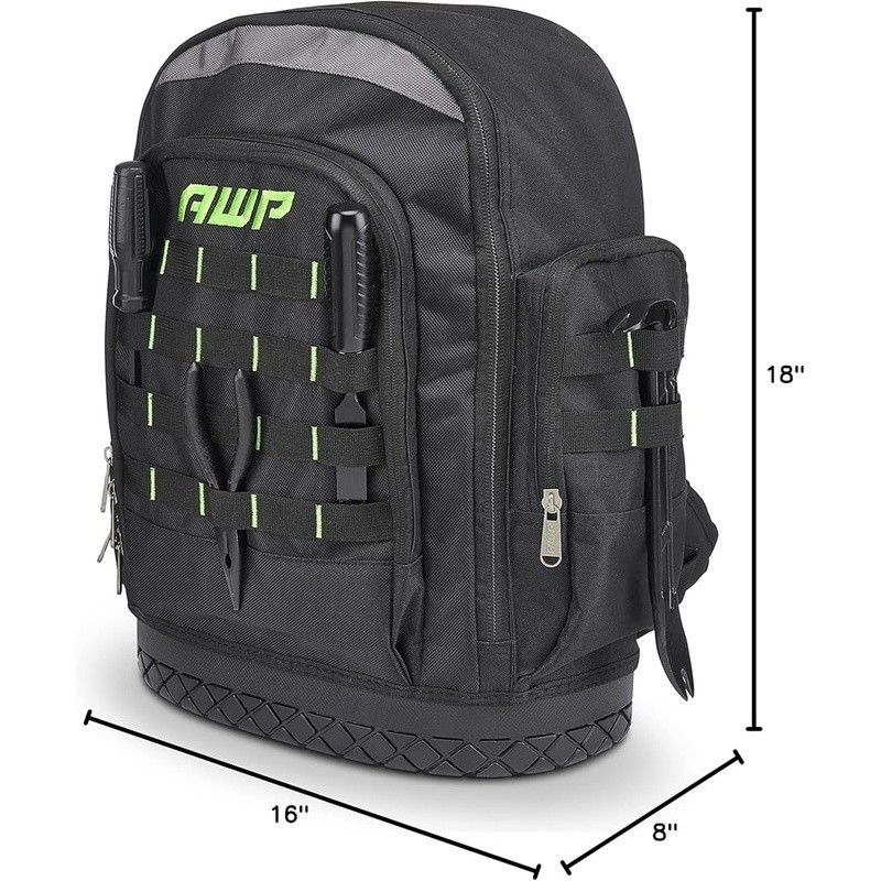 Durable Tool Backpack Organizer W/ Compartments Electricians Contractors Black