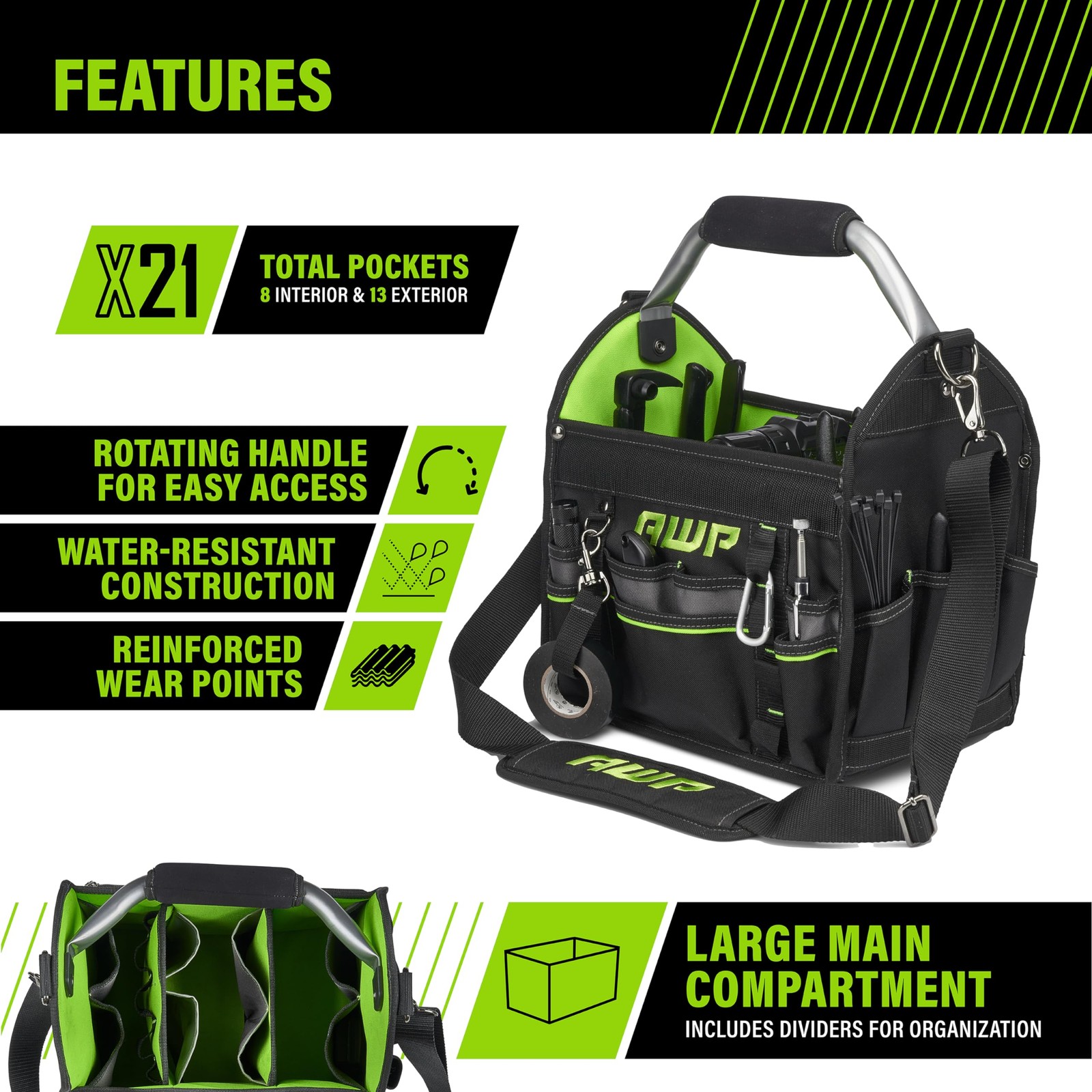 12Inch Tool Tote with Rotating Handle, WaterResistant for Easy Access
