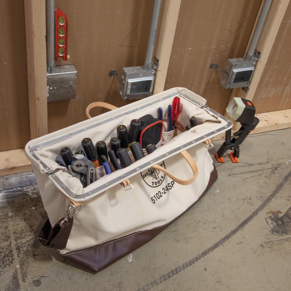 Klein Tools 24 Inch Heavy Duty Canvas Portable Tool Bag With 17 Pockets