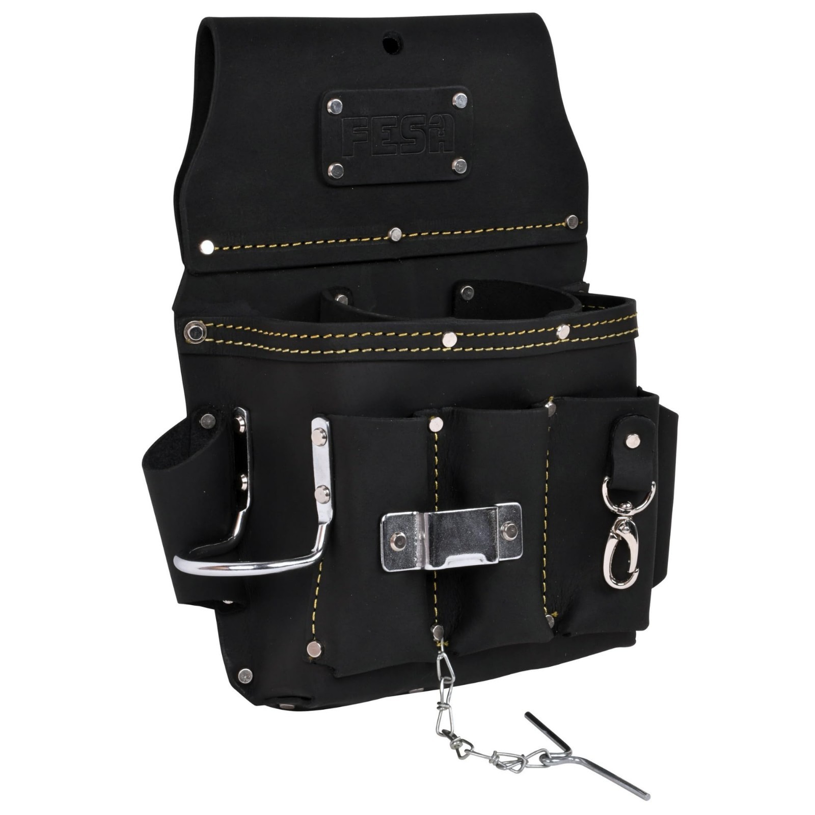 13-in-1 Leather Electrician Tool Pouch w/Hammer Loop, Tape Measure Clip & 6 Pock