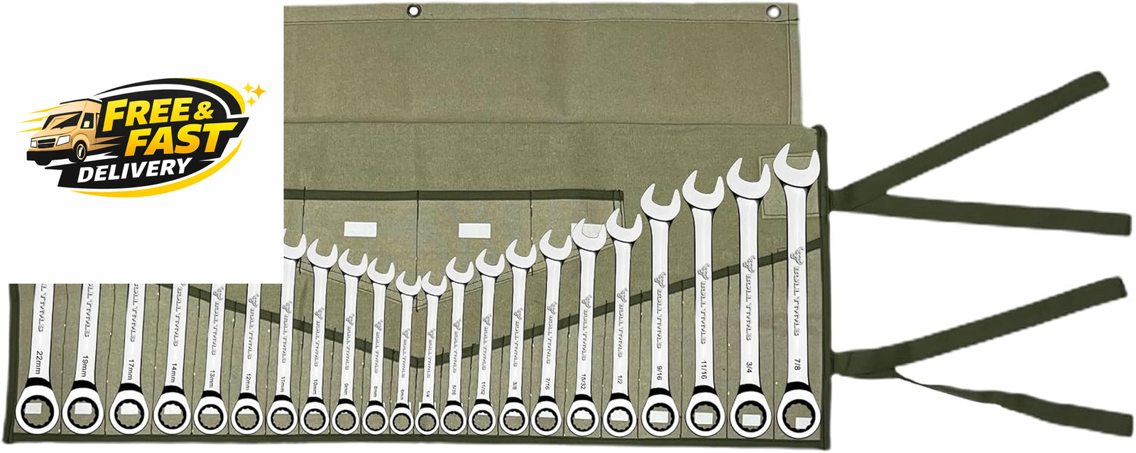 Wrench Roll, 26 Pocket Tool Pouch, Tool Bag Wrench Organizer Metric & SAE Combin
