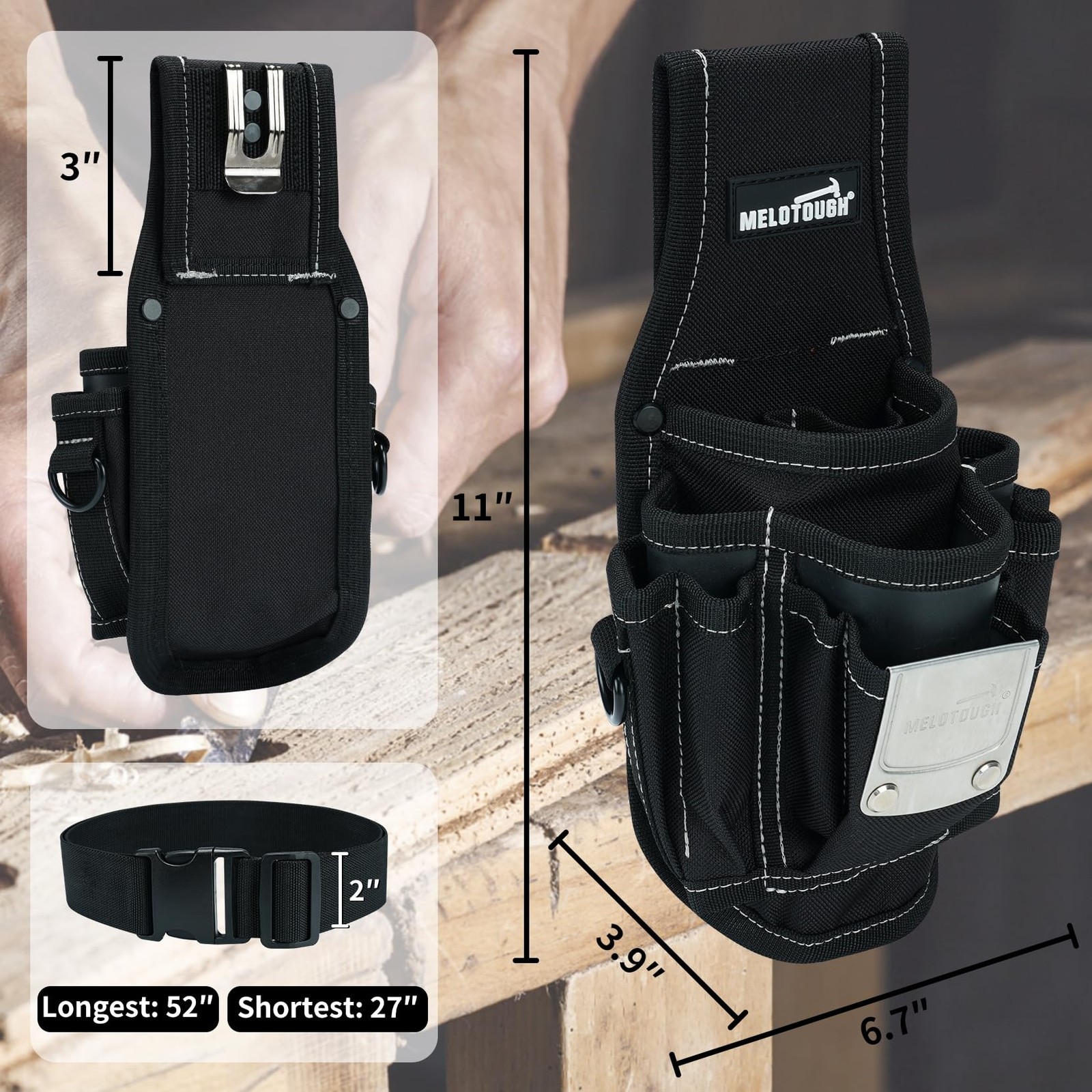 Pocket Tool Belt Pouch Small Quick Release Clip Larger Pockets Loop Carrier