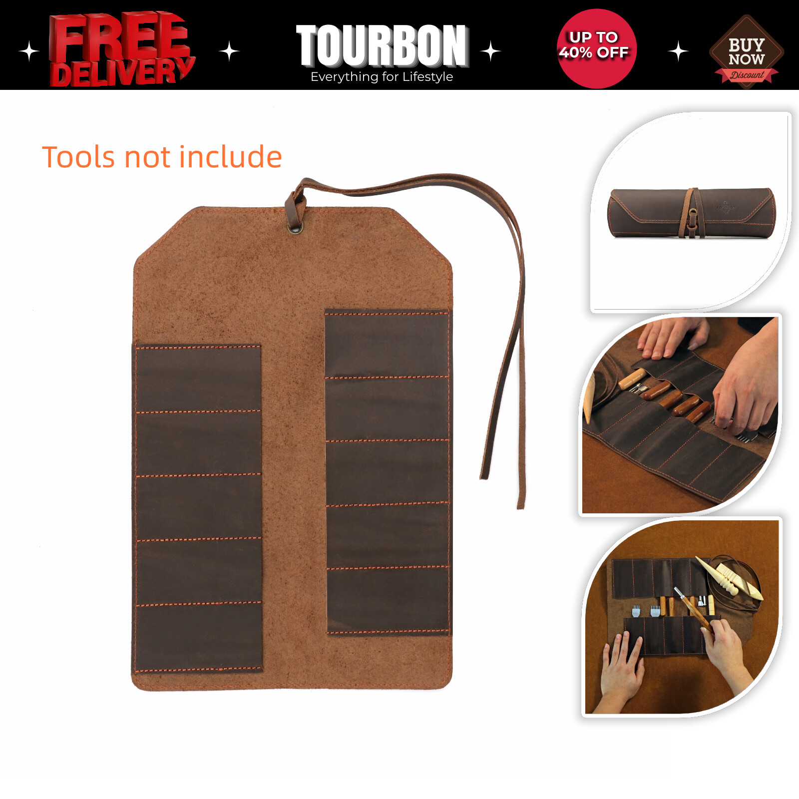 TOURBON Leather Wood Carving Knives Roll Tools Organizer Pouch Knife Carry Mat