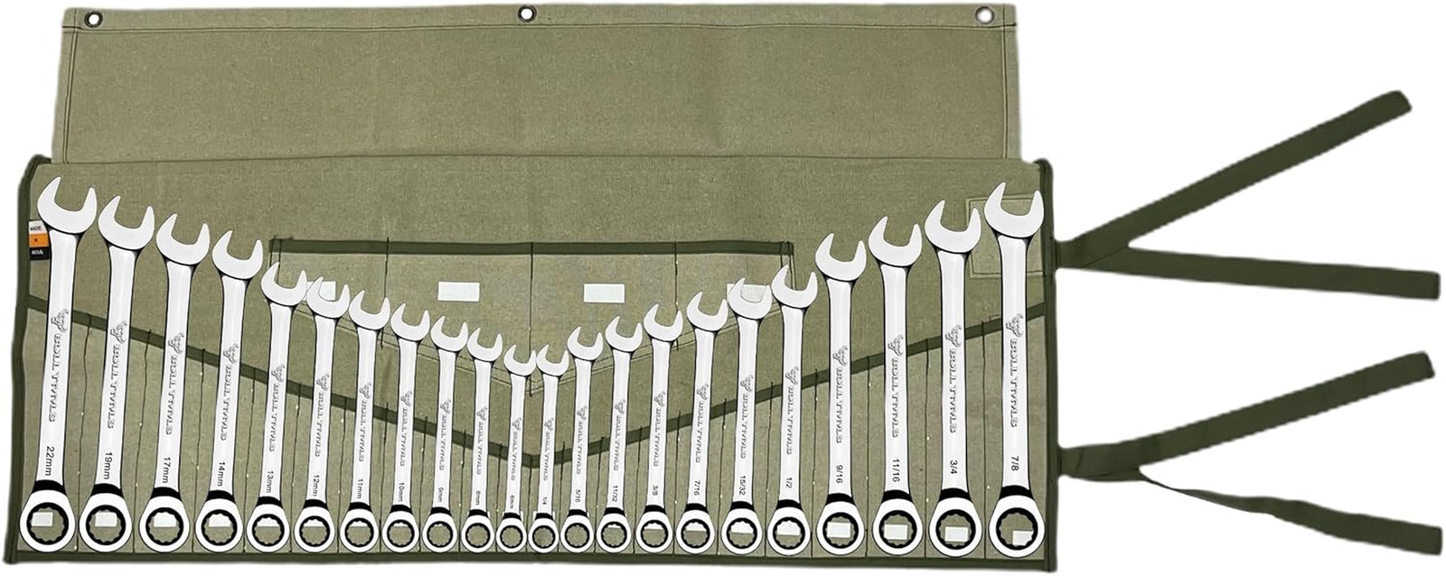 BULL TOOLS Wrench Roll, 26 Pocket Tool Pouch, Tool Bag Wrench Organizer Metric &