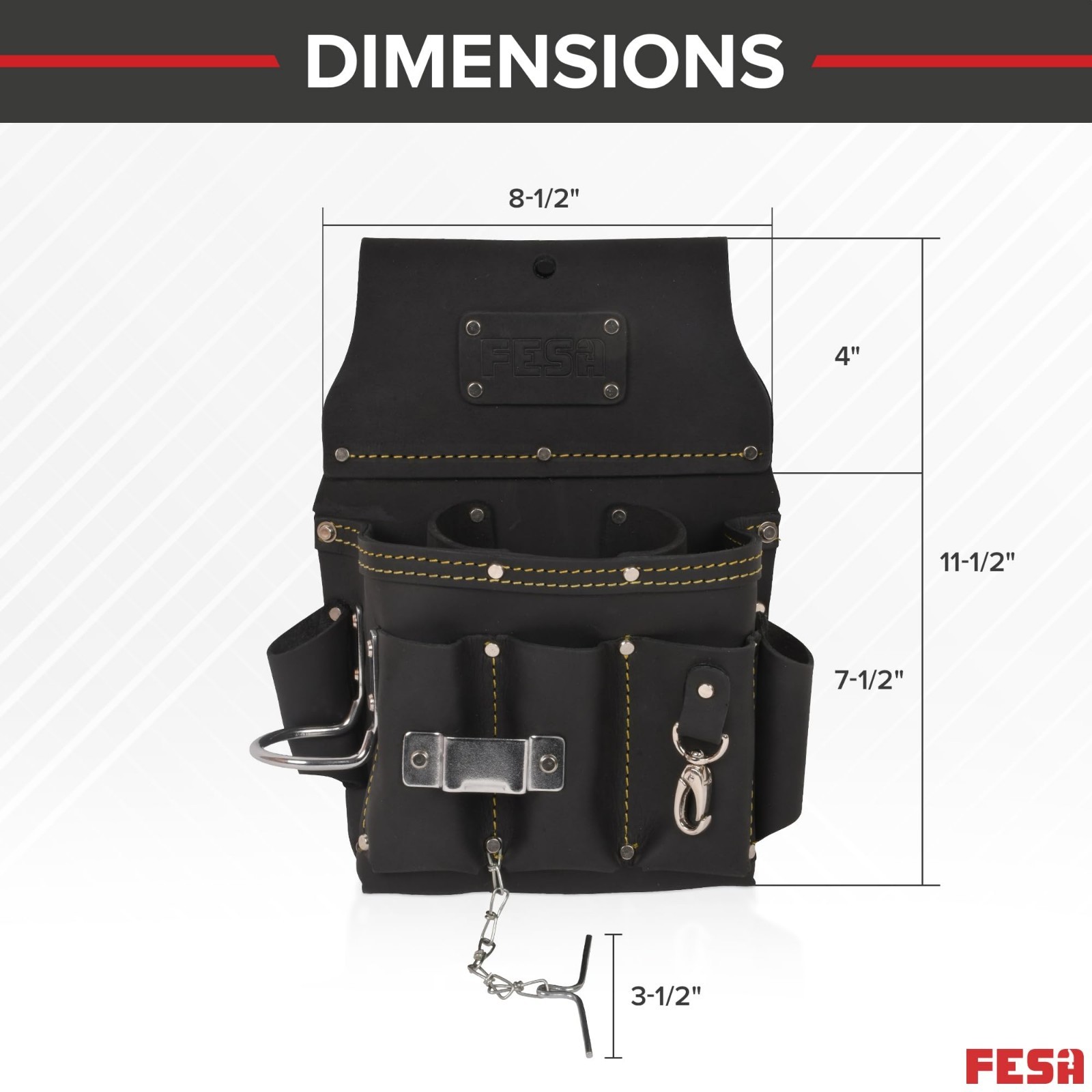 13-in-1 Leather Electrician Tool Pouch w/Hammer Loop, Tape Measure Clip & 6 Pock