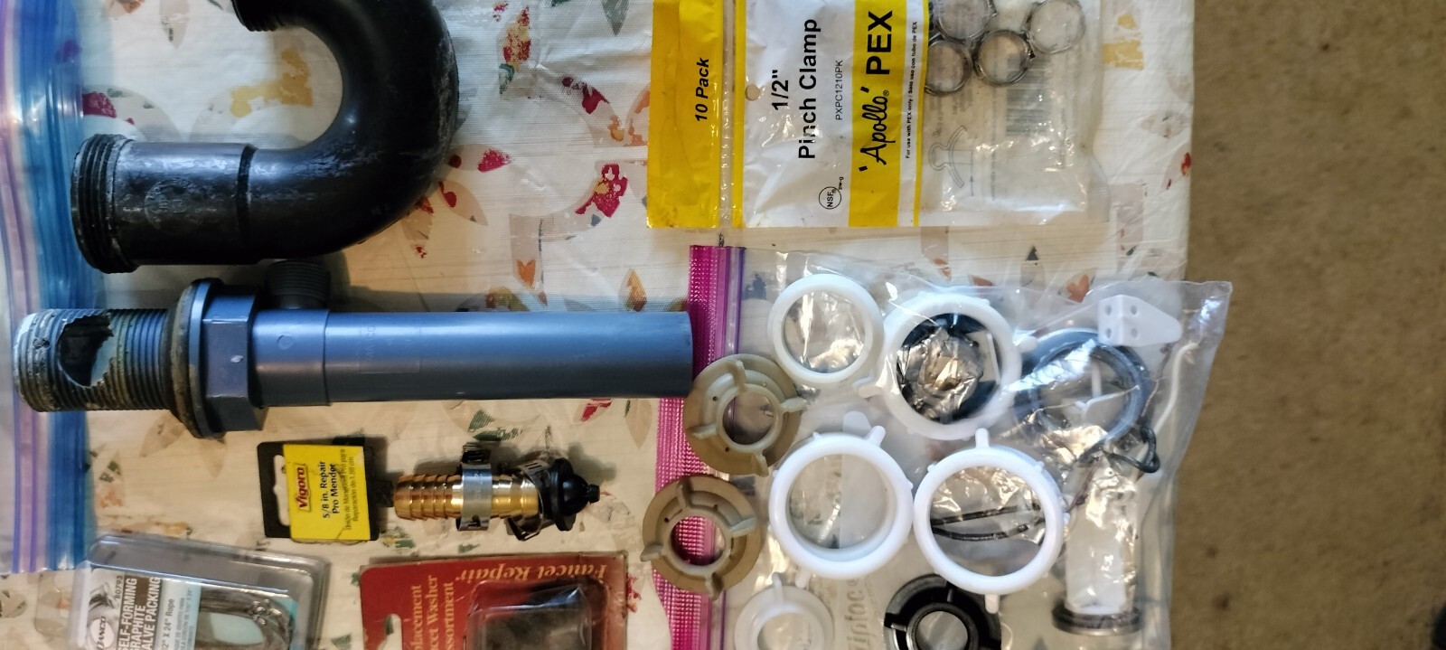 Assorted household items with tool bag.
