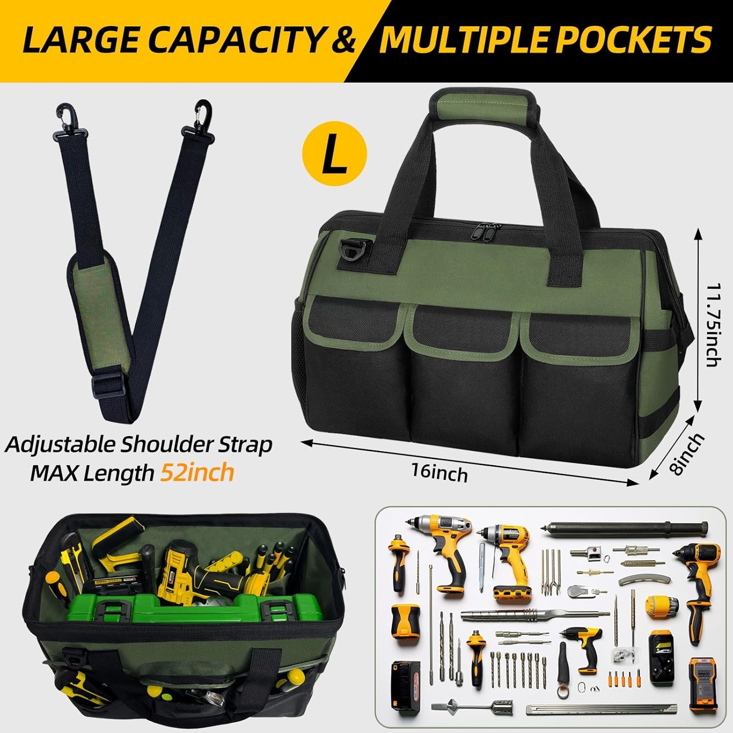 Tool Bag, Portable Tool Box Organizer Adjustable Shoulder Strap, Carry Tool Tote