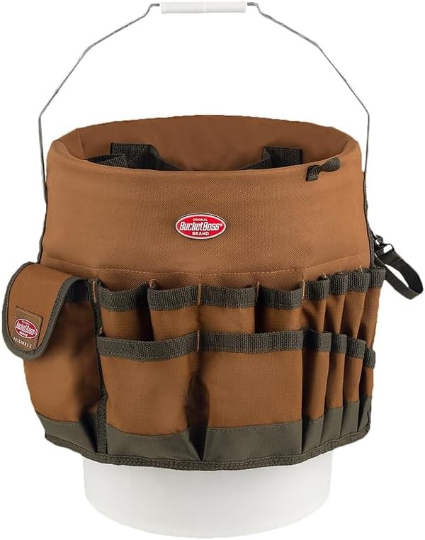 Bucketeer Bucket Tool Organizer Brown Multi Pocket Storage for 5 Gallon Buckets