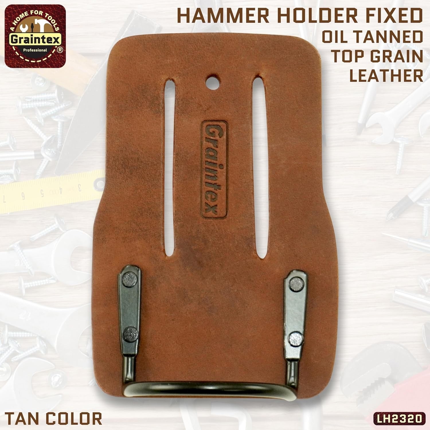 Graintex LH2320 Leather Hammer Holder Tan Fits up to 3in Belt Tool Loop