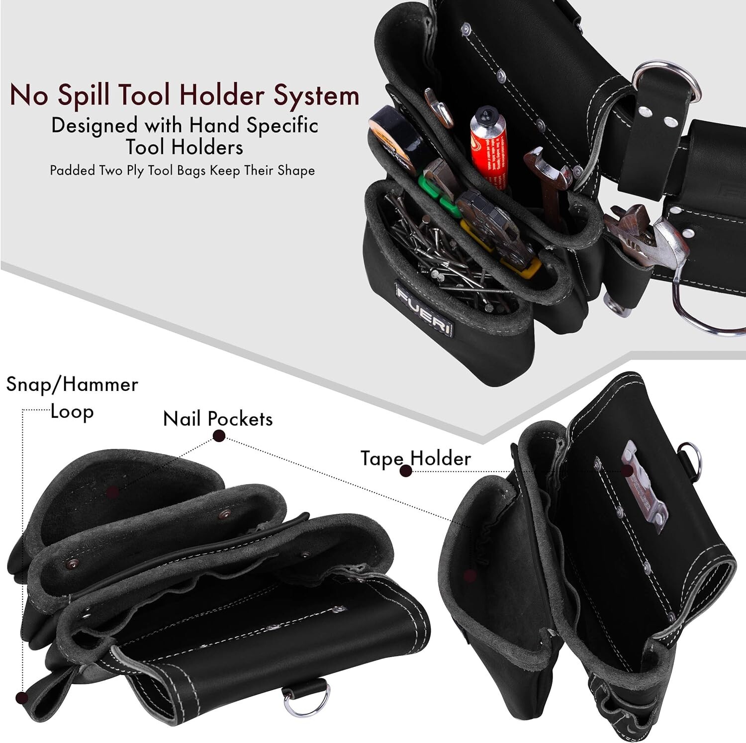 Tool Pouch Framers Combo Tool Belt Tool Kit | Heavy Duty Pro Gauge Leather Ri…