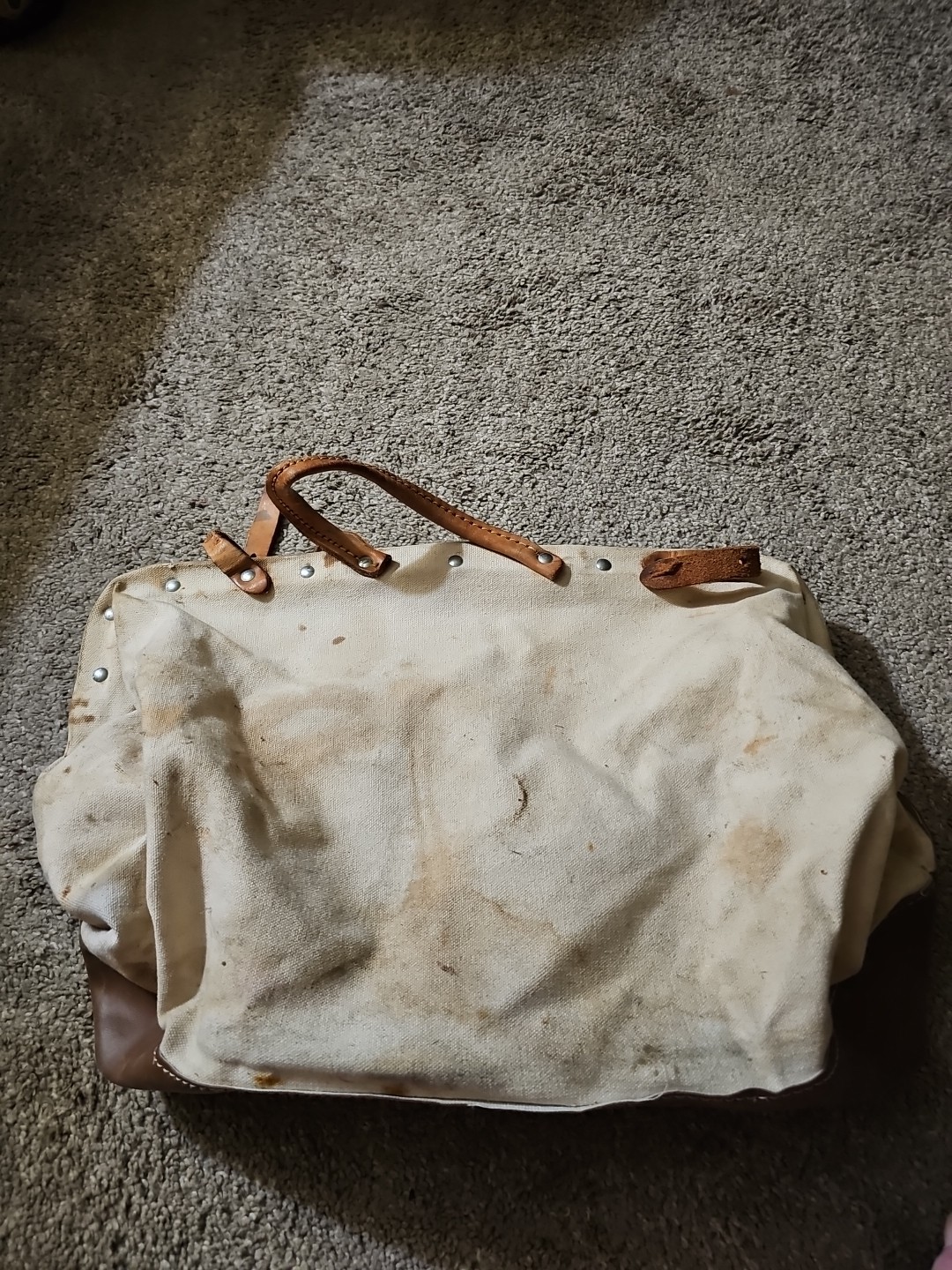 Klein Tools 5102-18 Canvas Tool Bag Large Beige Brown Leather Bottom Heavy Duty