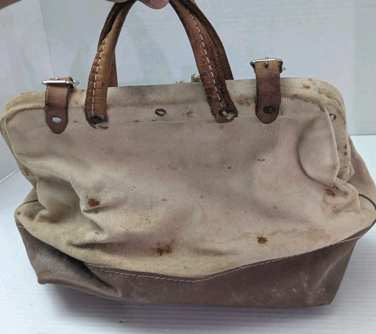 Vintage Klein Tools Heavy Duty Tool Bag Canvas 5102-12 Wide Hinged Well Loved